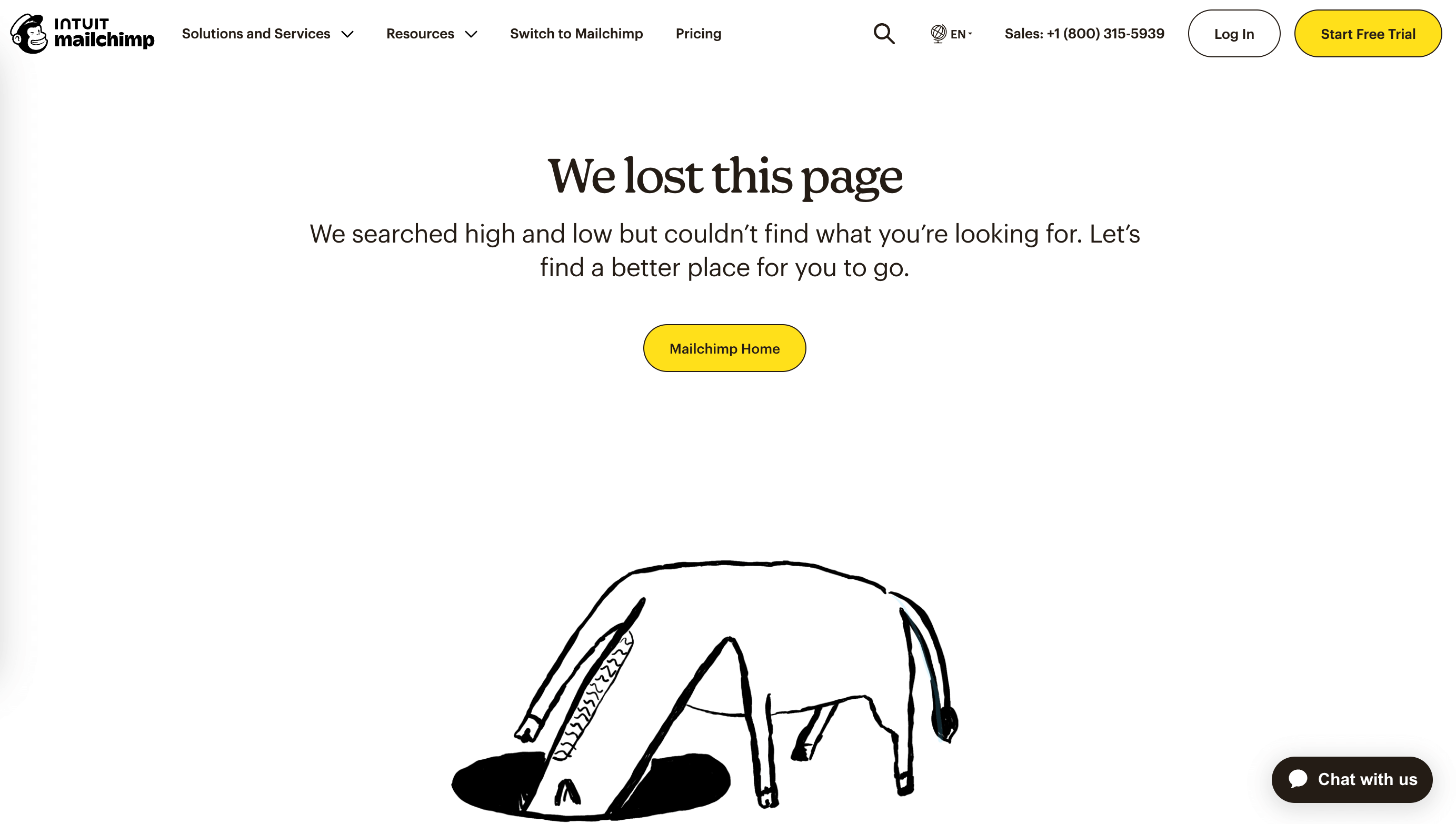 Mailchimp homepage link on their 404